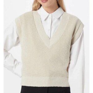 Madewell Waffle V-Neck Sweater Vest Size Large | 100% Cotton Cropped Knit Layeri